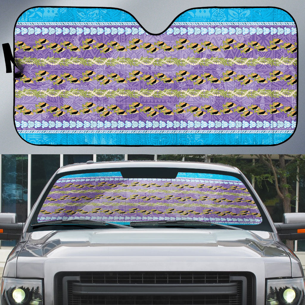 Hawaii Humuhumu Fish Maile Pikake Lei Auto Sun Shade Tribal Tapa Blue Version LT05 Blue - Polynesian Pride