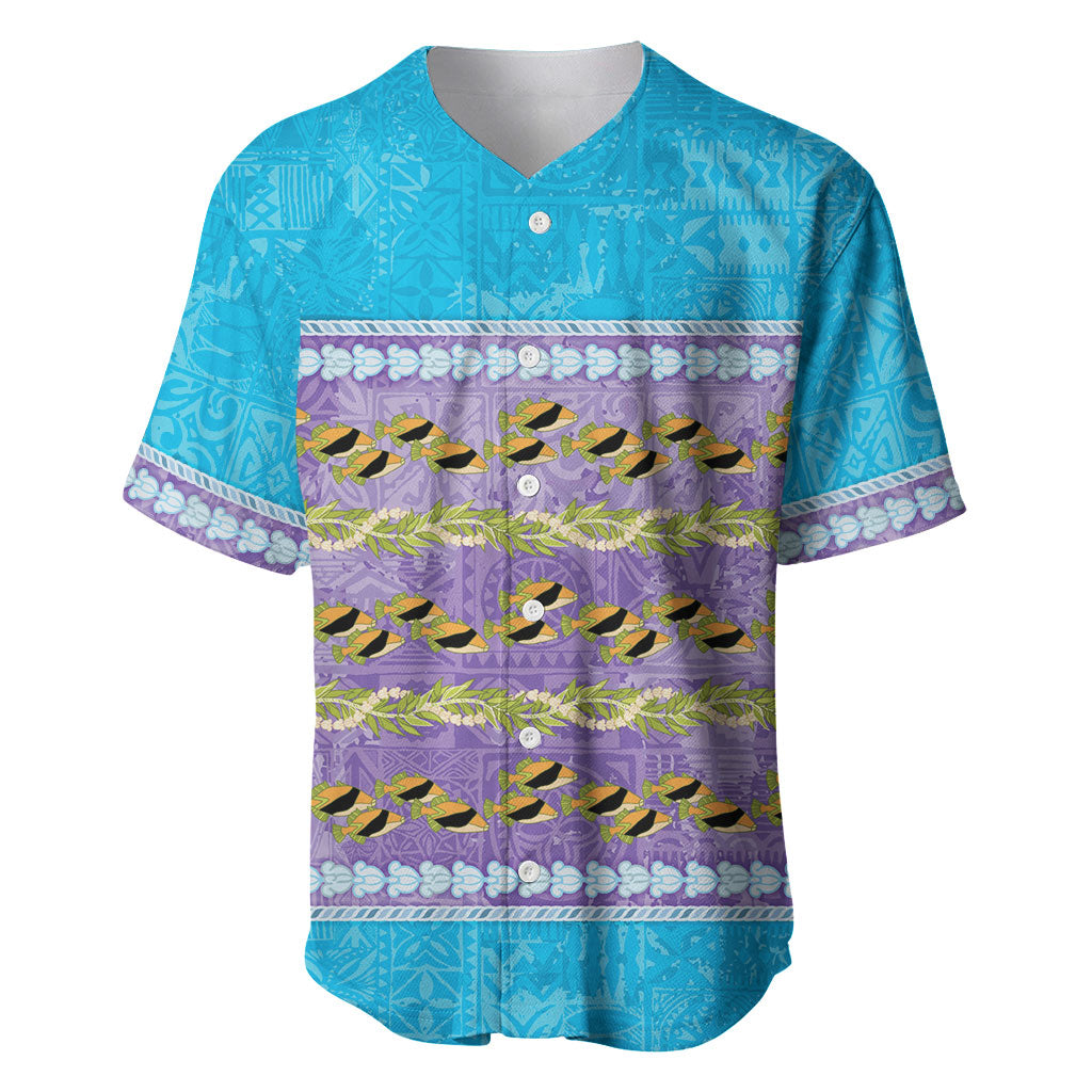 Hawaii Humuhumu Fish Maile Pikake Lei Baseball Jersey Tribal Tapa Blue Version LT05 Blue - Polynesian Pride