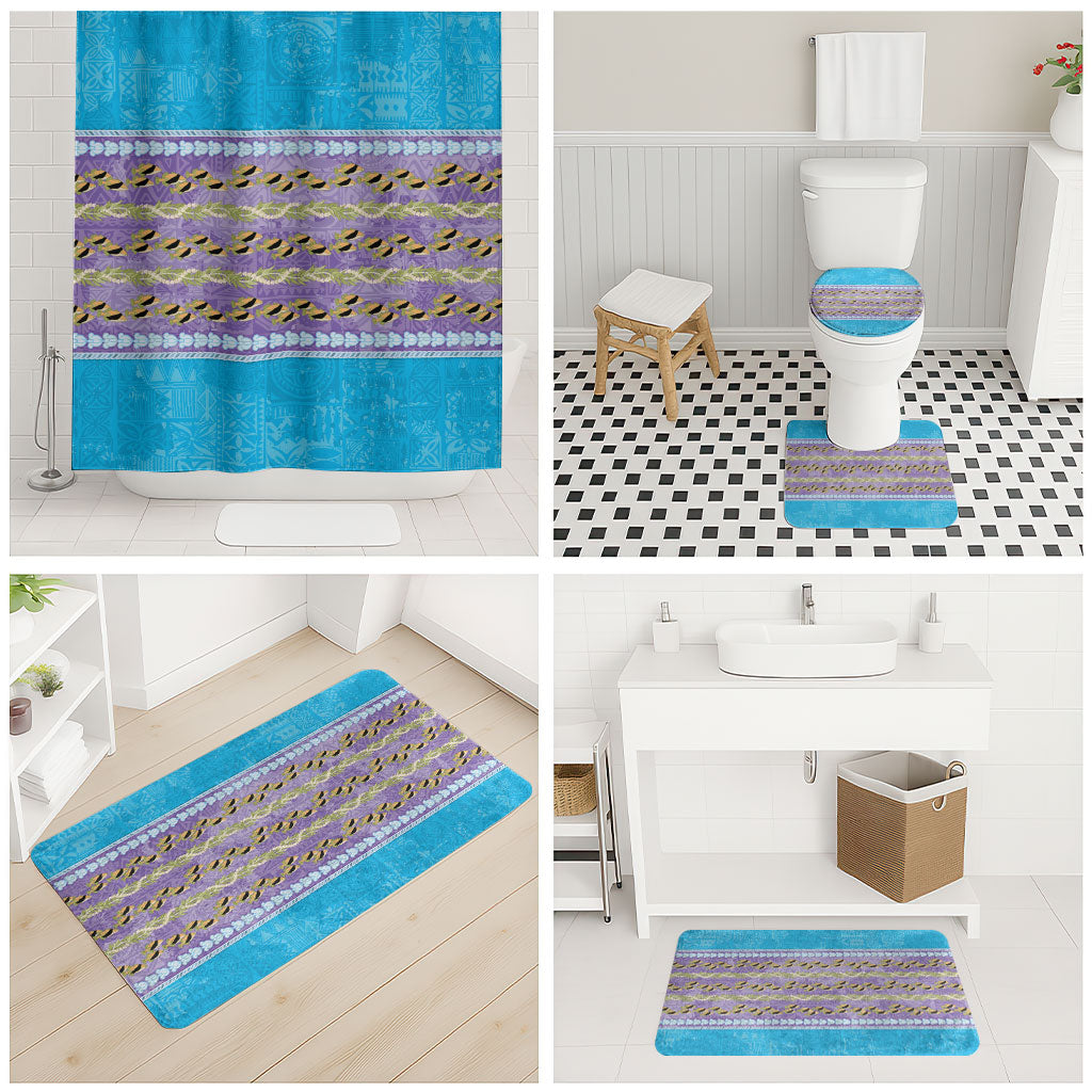 Hawaii Humuhumu Fish Maile Pikake Lei Bathroom Set Tribal Tapa Blue Version