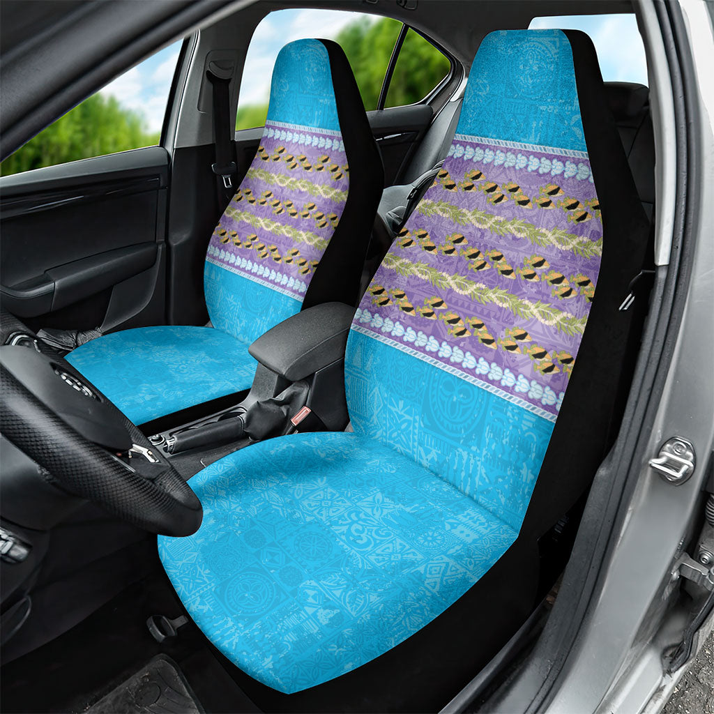 Hawaii Humuhumu Fish Maile Pikake Lei Car Seat Cover Tribal Tapa Blue Version