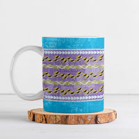 Hawaii Humuhumu Fish Maile Pikake Lei Ceramic Mug Tribal Tapa Blue Version