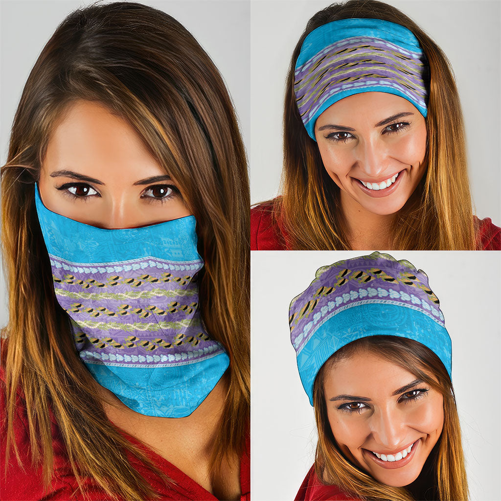 Hawaii Humuhumu Fish Maile Pikake Lei Neck Gaiter Tribal Tapa Blue Version