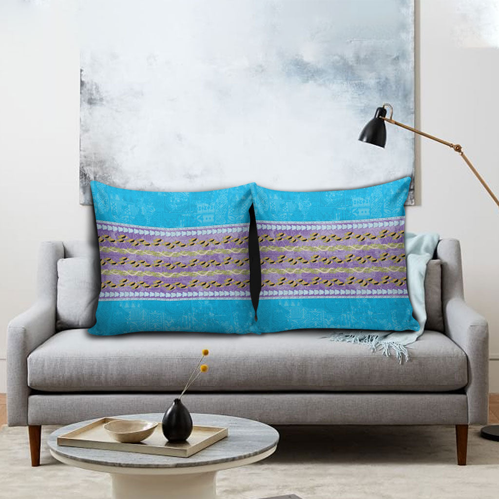Hawaii Humuhumu Fish Maile Pikake Lei Pillow Cover Tribal Tapa Blue Version