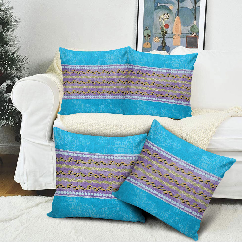 Hawaii Humuhumu Fish Maile Pikake Lei Pillow Cover Tribal Tapa Blue Version
