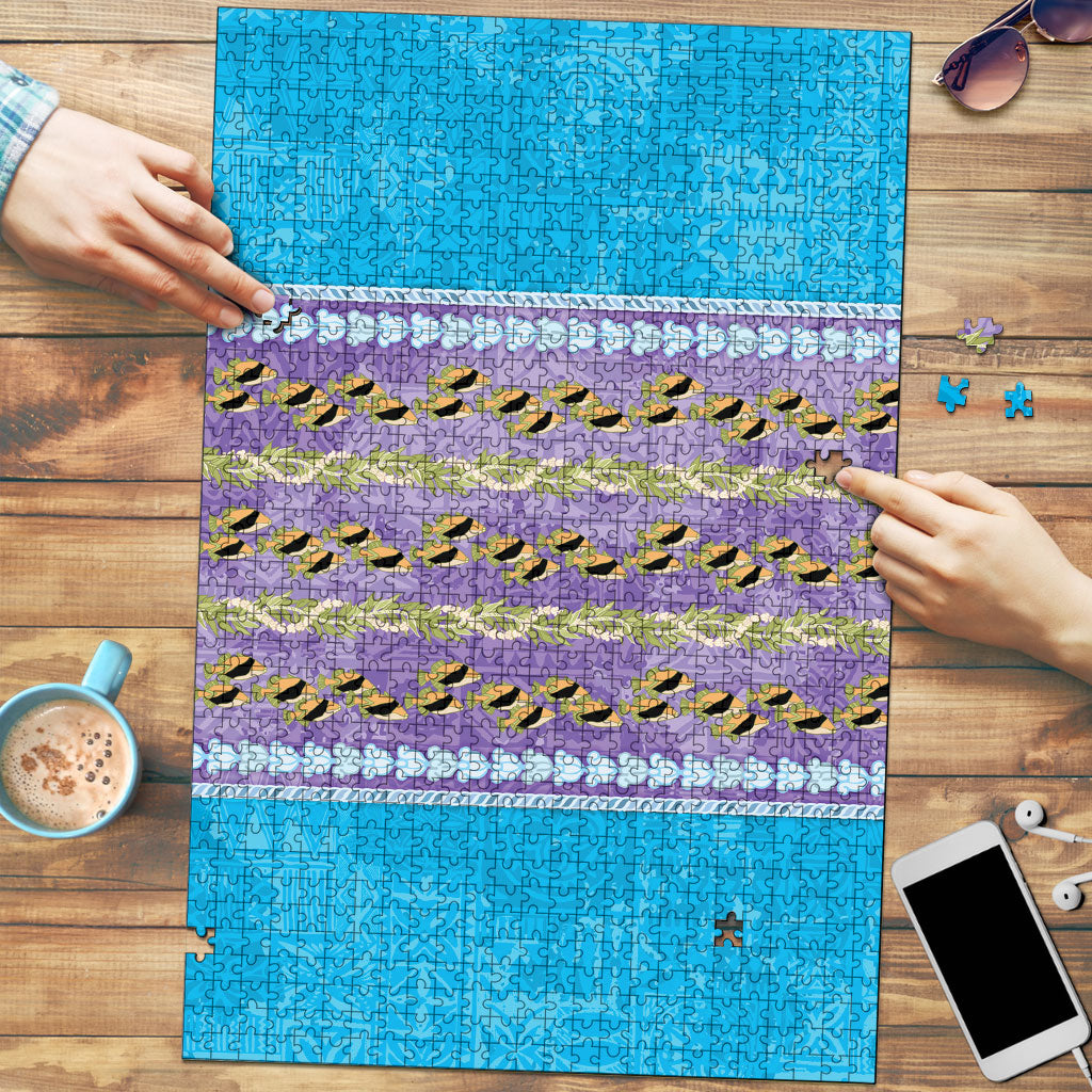 Hawaii Humuhumu Fish Maile Pikake Lei Puzzle Tribal Tapa Blue Version LT05 Blue - Polynesian Pride
