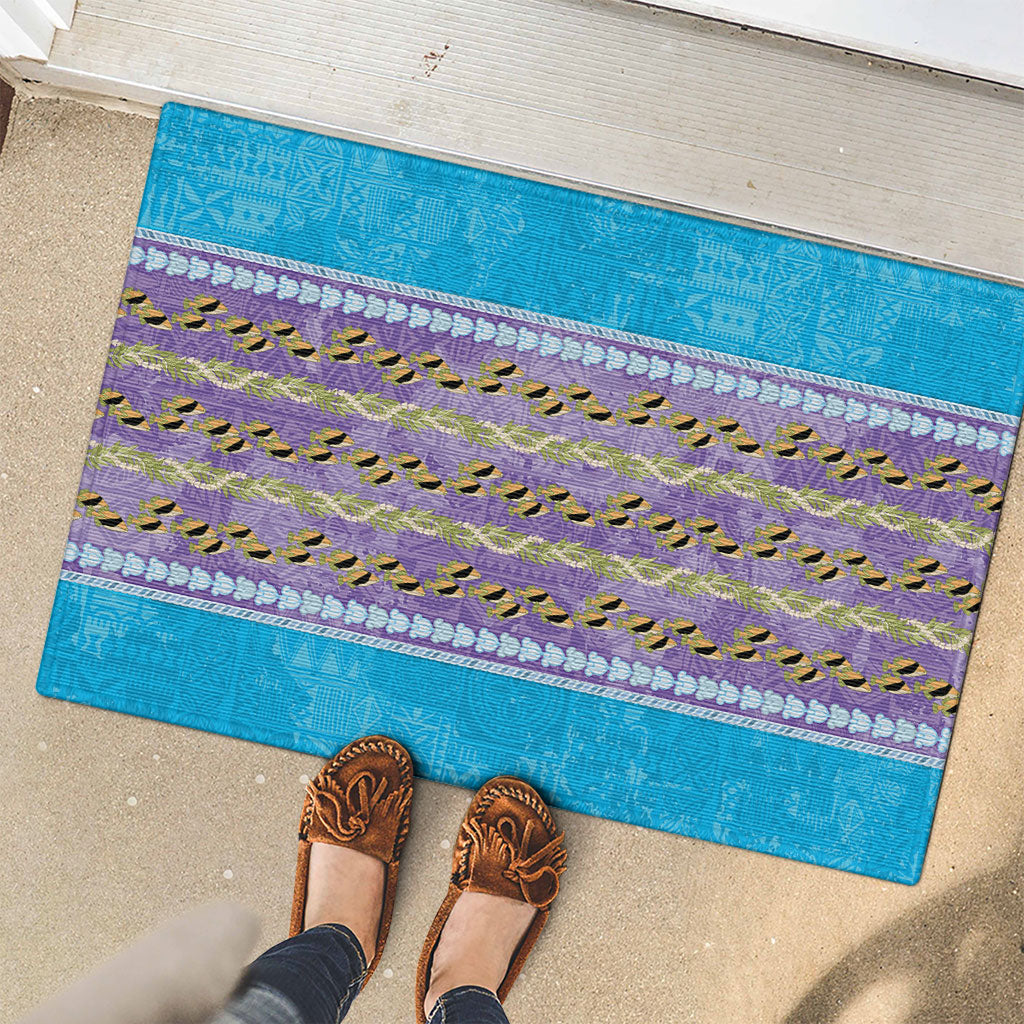 Hawaii Humuhumu Fish Maile Pikake Lei Rubber Doormat Tribal Tapa Blue Version