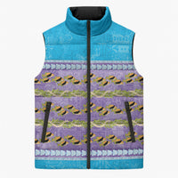 Hawaii Humuhumu Fish Maile Pikake Lei Sleeveless Puffer Jacket Tribal Tapa Blue Version