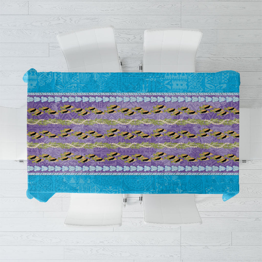 Hawaii Humuhumu Fish Maile Pikake Lei Tablecloth Tribal Tapa Blue Version LT05 Blue - Polynesian Pride
