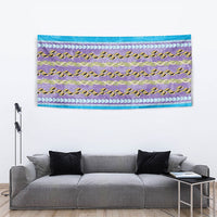 Hawaii Humuhumu Fish Maile Pikake Lei Tapestry Tribal Tapa Blue Version