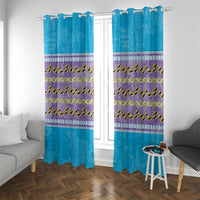 Hawaii Humuhumu Fish Maile Pikake Lei Window Curtain Tribal Tapa Blue Version