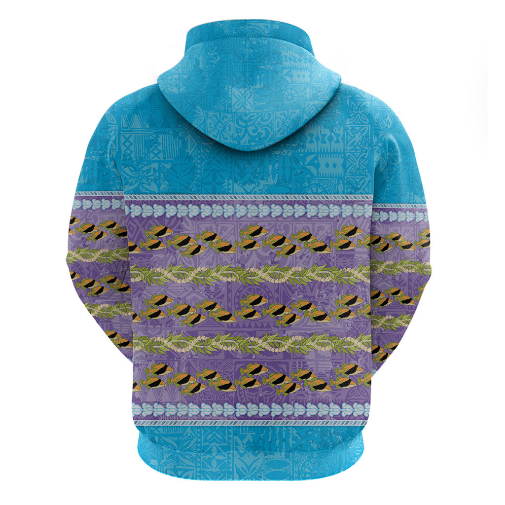 Hawaii Humuhumu Fish Maile Pikake Lei Zip Hoodie Tribal Tapa Blue Version