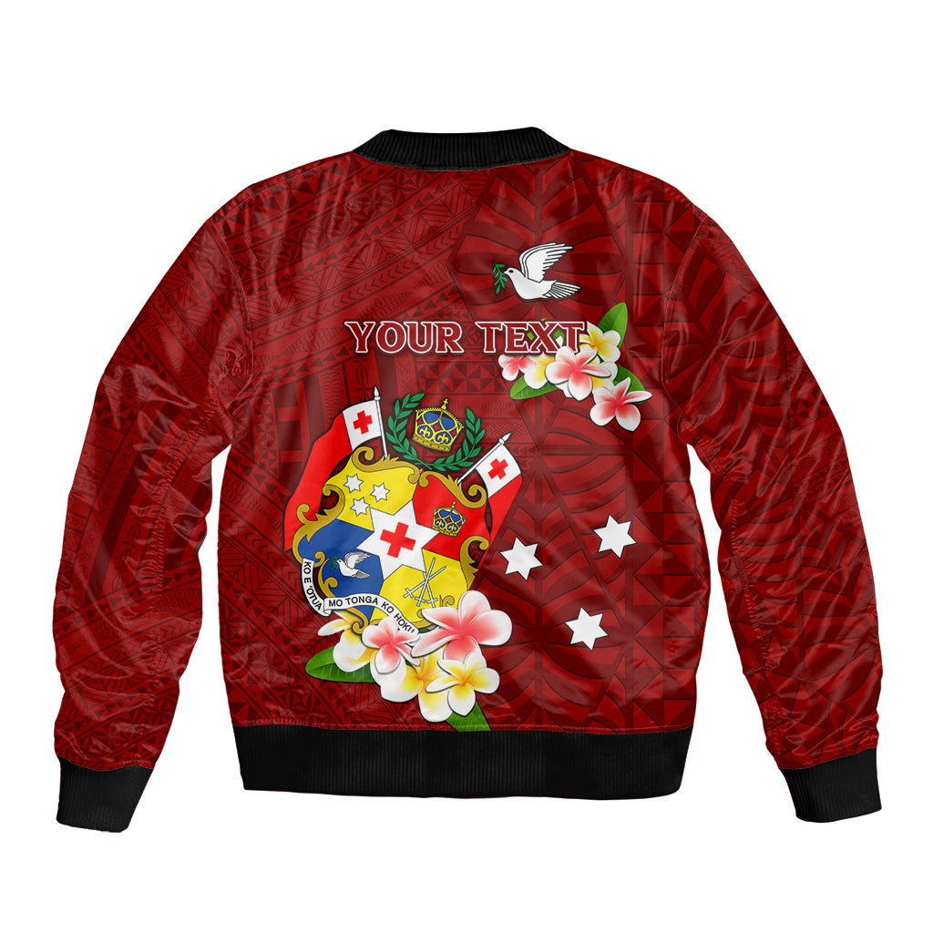 Personalized Tonga Bomber Jacket Coat Of Arms Plumeria With Ngatu Pattern LT05 - Polynesian Pride