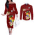 Personalized Tonga Couples Matching Off The Shoulder Long Sleeve Dress and Long Sleeve Button Shirts Coat Of Arms Plumeria With Ngatu Pattern LT05 Red - Polynesian Pride