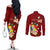 Personalized Tonga Couples Matching Off The Shoulder Long Sleeve Dress and Long Sleeve Button Shirts Coat Of Arms Plumeria With Ngatu Pattern LT05 - Polynesian Pride