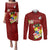 Personalized Tonga Couples Matching Puletasi Dress and Long Sleeve Button Shirts Coat Of Arms Plumeria With Ngatu Pattern LT05 Red - Polynesian Pride