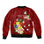 Personalized Tonga Sleeve Zip Bomber Jacket Coat Of Arms Plumeria With Ngatu Pattern LT05 - Polynesian Pride