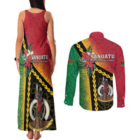 Happy Vanuatu Constitution Day Couples Matching Tank Maxi Dress and Long Sleeve Button Shirt Flag Style With Sand Drawing Pattern