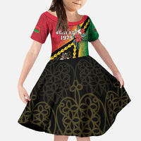 Happy Vanuatu Constitution Day Family Matching Off The Shoulder Long Sleeve Dress and Hawaiian Shirt Flag Style With Sand Drawing Pattern