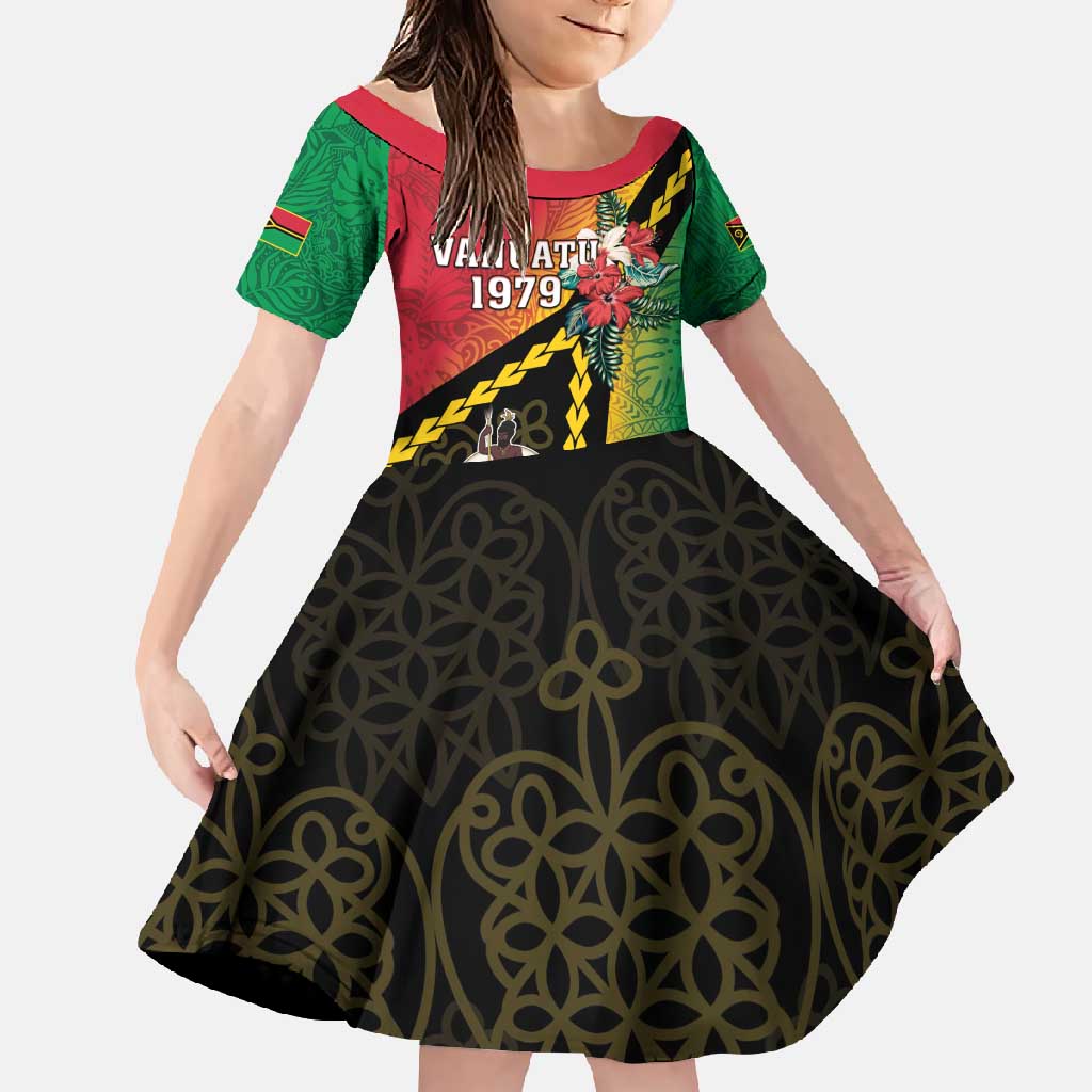 Happy Vanuatu Constitution Day Family Matching Off Shoulder Maxi Dress and Hawaiian Shirt Flag Style With Sand Drawing Pattern