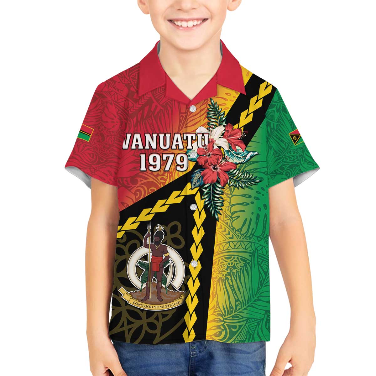 Happy Vanuatu Constitution Day Family Matching Off Shoulder Short Dress and Hawaiian Shirt Flag Style With Sand Drawing Pattern