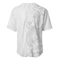 Tokelau White Sunday Baseball Jersey Elegant Hibiscus Polynesian Tribal Pattern