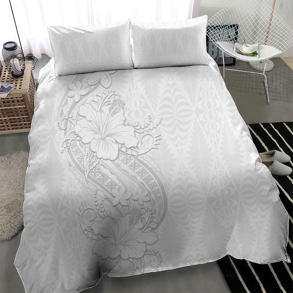 Tokelau White Sunday Bedding Set Elegant Hibiscus Polynesian Tribal Pattern