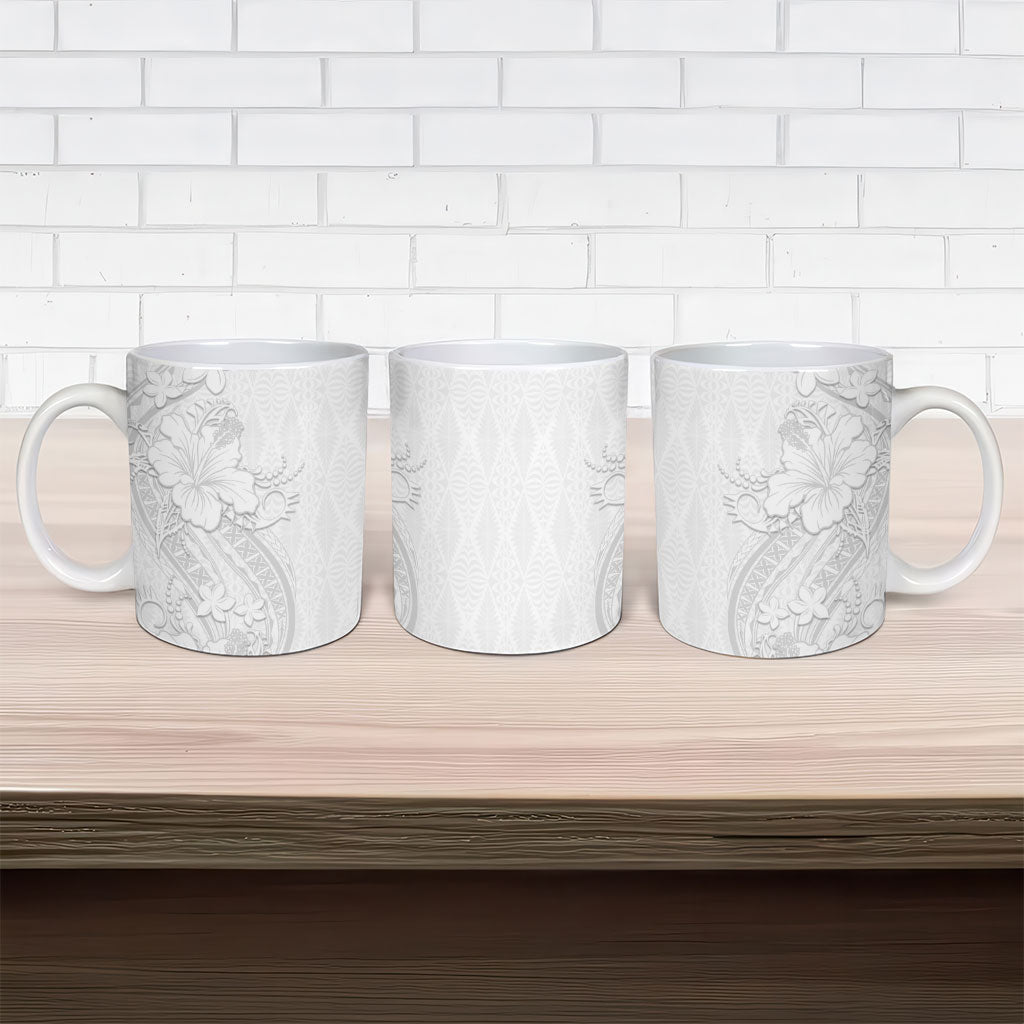 Tokelau White Sunday Ceramic Mug Elegant Hibiscus Polynesian Tribal Pattern