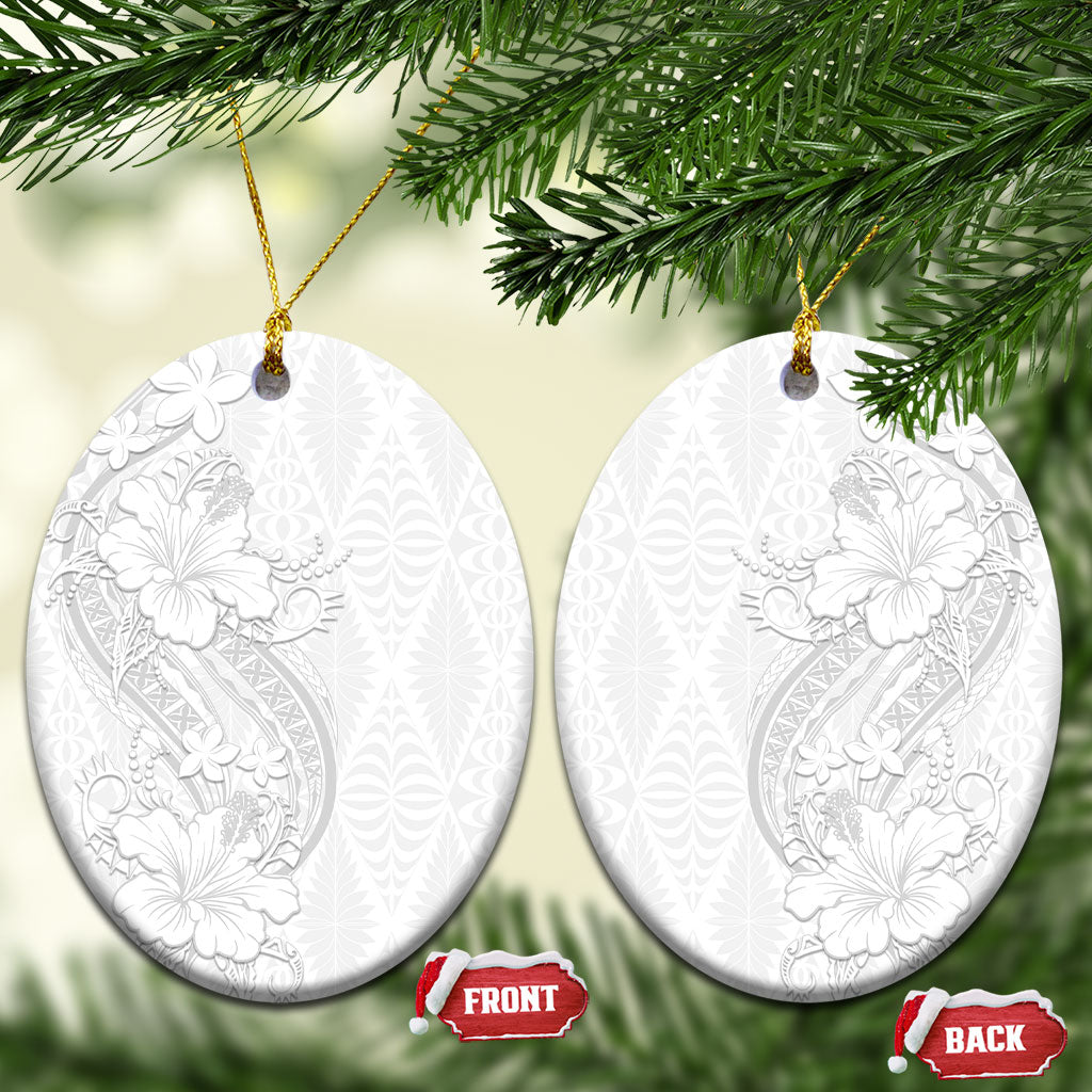 Tokelau White Sunday Ceramic Ornament Elegant Hibiscus Polynesian Tribal Pattern LT05 Oval White - Polynesian Pride