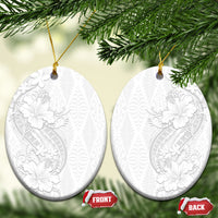 Tokelau White Sunday Ceramic Ornament Elegant Hibiscus Polynesian Tribal Pattern LT05 Oval White - Polynesian Pride