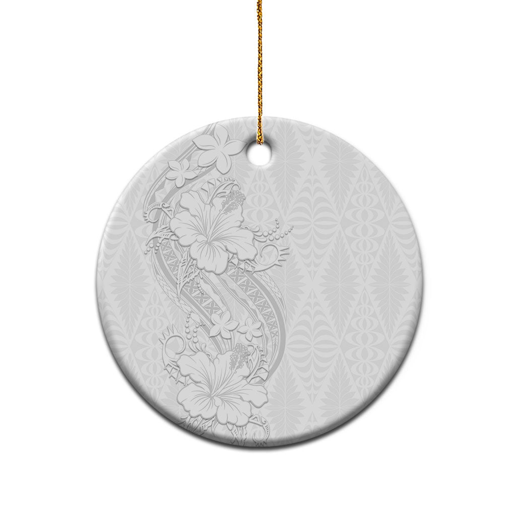 Tokelau White Sunday Ceramic Ornament Elegant Hibiscus Polynesian Tribal Pattern LT05 - Polynesian Pride