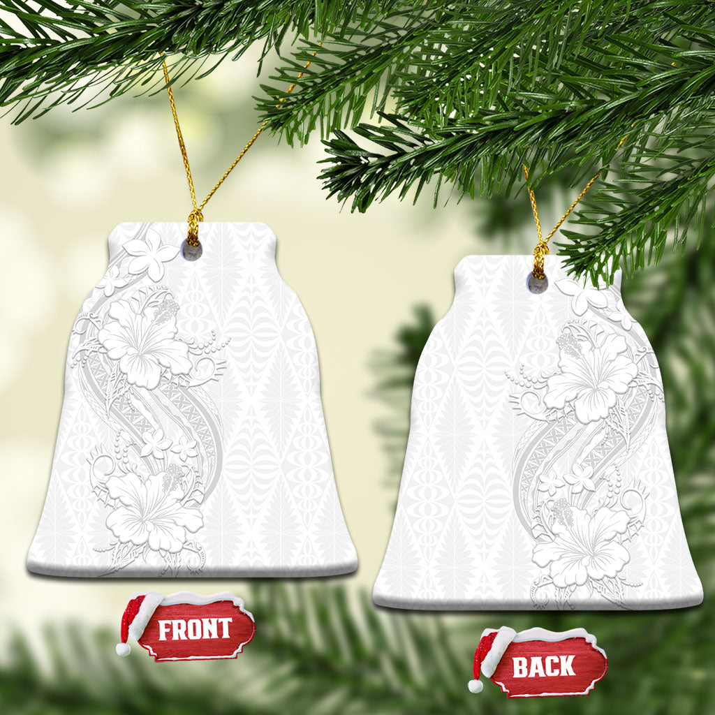 Tokelau White Sunday Ceramic Ornament Elegant Hibiscus Polynesian Tribal Pattern LT05 Bell Flake White - Polynesian Pride