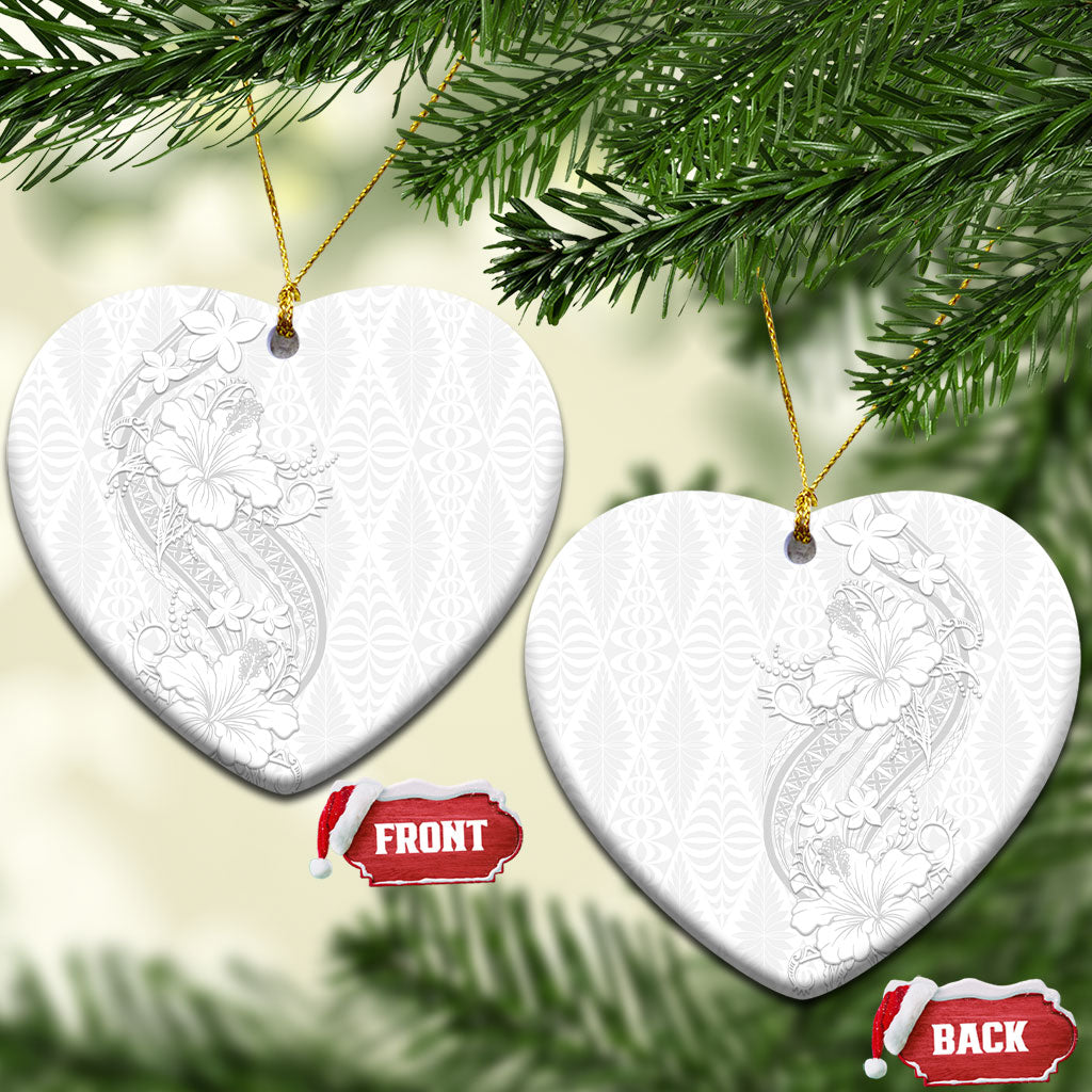 Tokelau White Sunday Ceramic Ornament Elegant Hibiscus Polynesian Tribal Pattern LT05 Heart White - Polynesian Pride