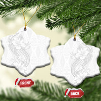 Tokelau White Sunday Ceramic Ornament Elegant Hibiscus Polynesian Tribal Pattern LT05 Snow Flake White - Polynesian Pride