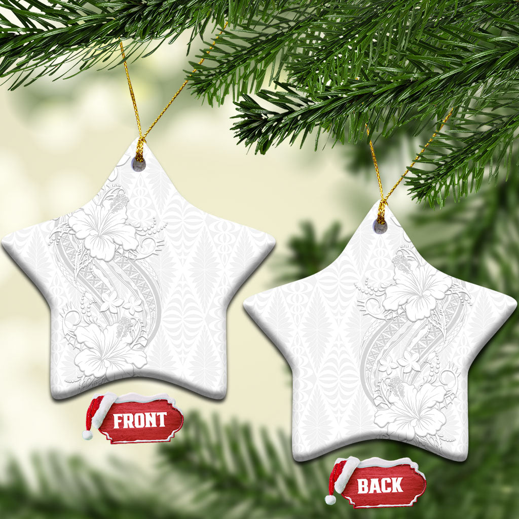 Tokelau White Sunday Ceramic Ornament Elegant Hibiscus Polynesian Tribal Pattern LT05 Star White - Polynesian Pride