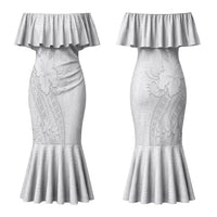 Tokelau White Sunday Couples Matching Mermaid Dress and Long Sleeve Button Shirt Elegant Hibiscus Polynesian Tribal Pattern
