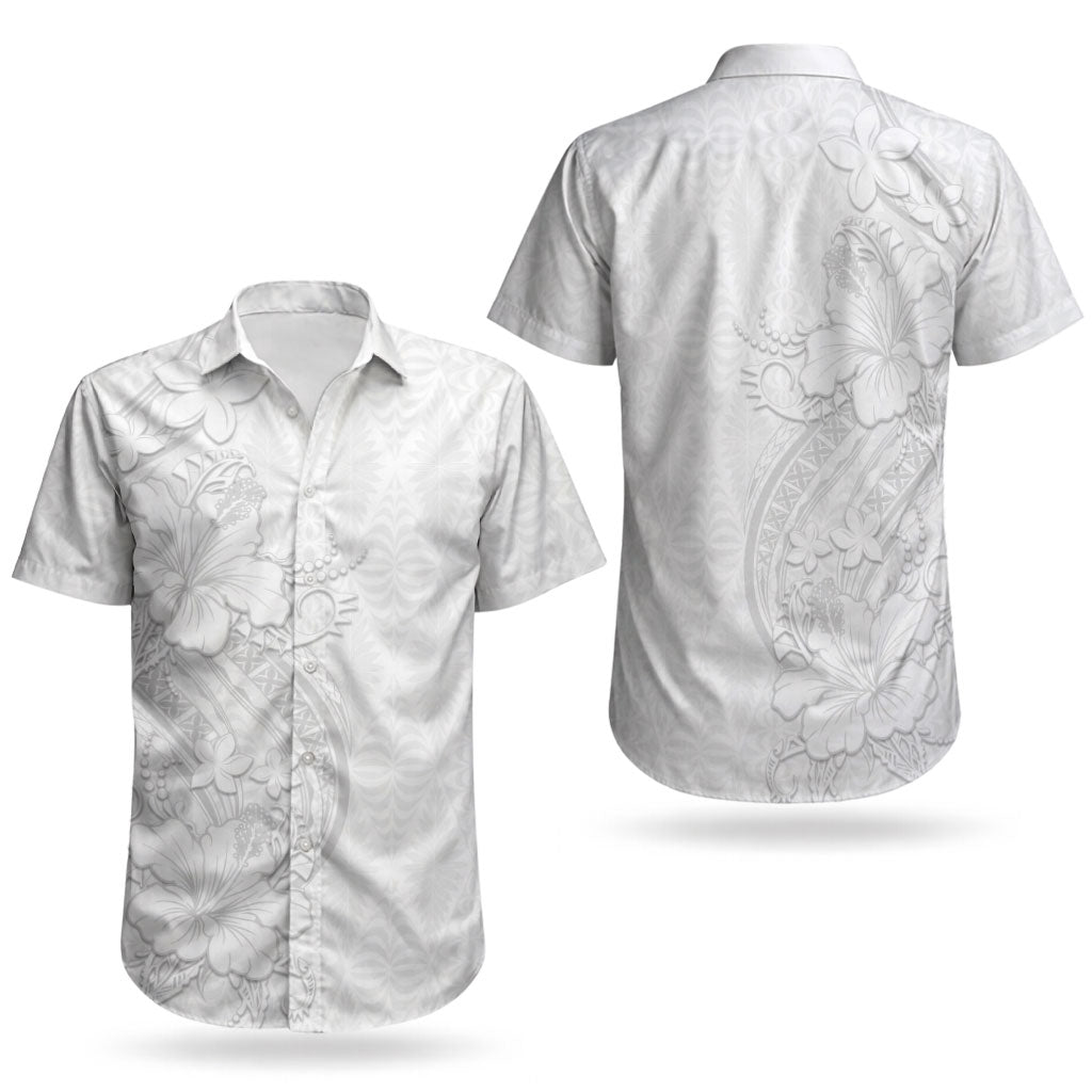 Tokelau White Sunday Couples Matching Off Shoulder Maxi Dress and Hawaiian Shirt Elegant Hibiscus Polynesian Tribal Pattern