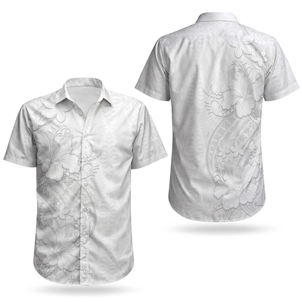 Tokelau White Sunday Couples Matching Summer Maxi Dress and Hawaiian Shirt Elegant Hibiscus Polynesian Tribal Pattern