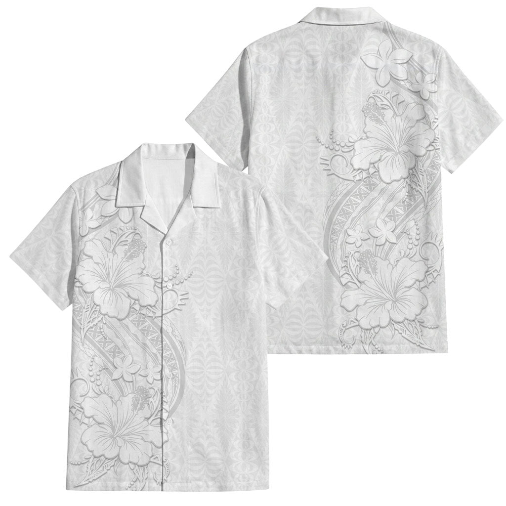 Tokelau White Sunday Family Matching Mermaid Dress and Hawaiian Shirt Elegant Hibiscus Polynesian Tribal Pattern