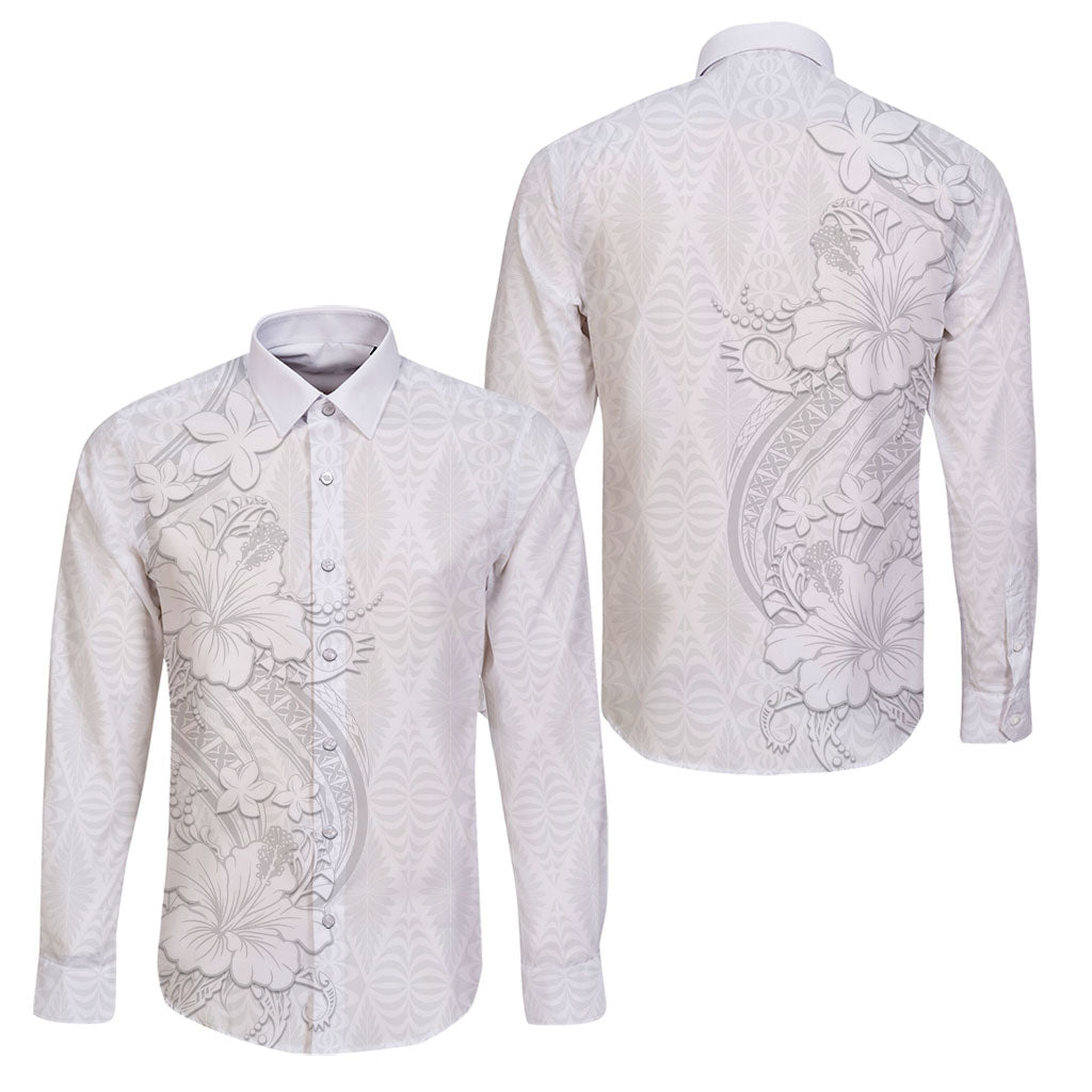 Tokelau White Sunday Family Matching Off Shoulder Short Dress and Hawaiian Shirt Elegant Hibiscus Polynesian Tribal Pattern
