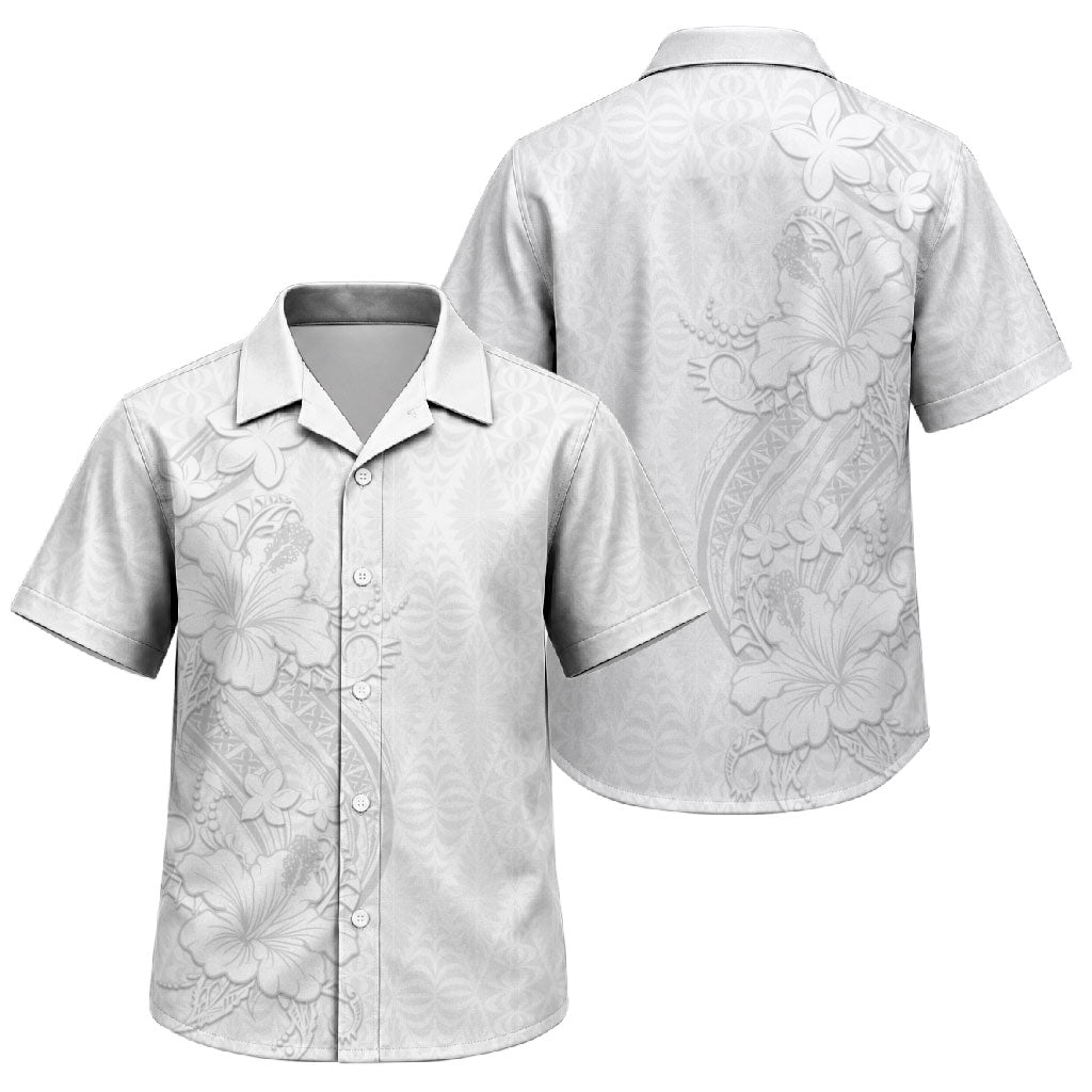 Tokelau White Sunday Family Matching Summer Maxi Dress and Hawaiian Shirt Elegant Hibiscus Polynesian Tribal Pattern