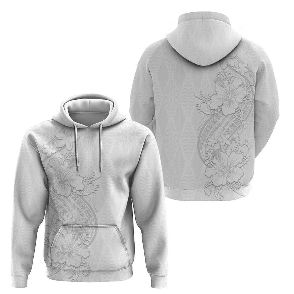 Tokelau White Sunday Hoodie Elegant Hibiscus Polynesian Tribal Pattern