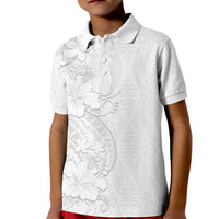 Tokelau White Sunday Kid Polo Shirt Elegant Hibiscus Polynesian Tribal Pattern