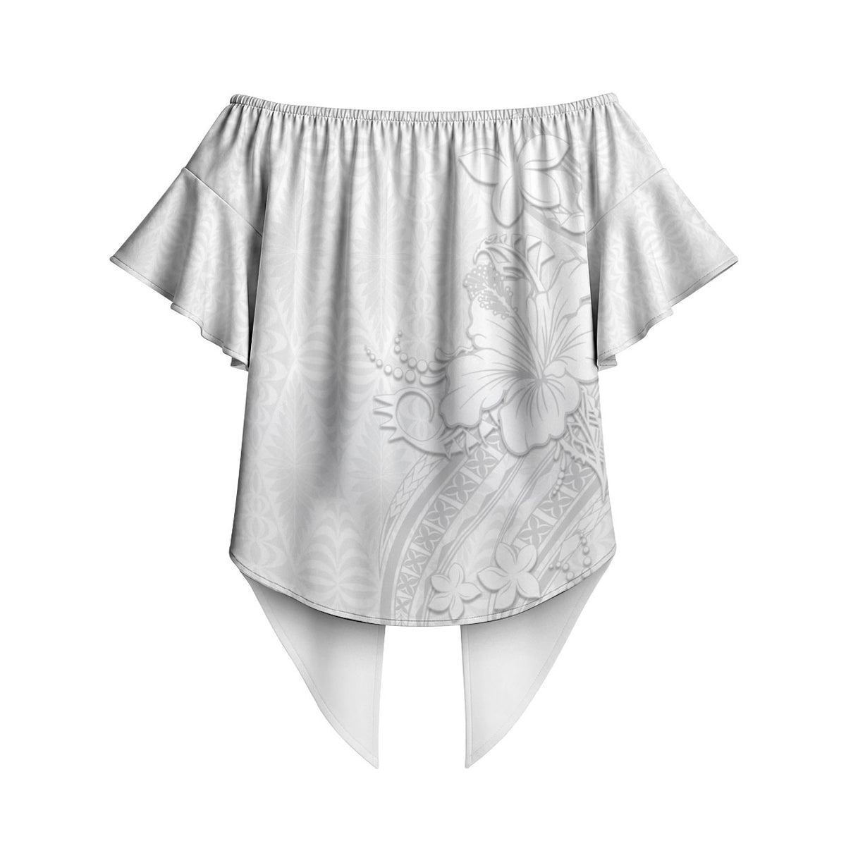 Tokelau White Sunday Off Shoulder Wrap Waist Top Elegant Hibiscus Polynesian Tribal Pattern