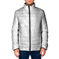 Tokelau White Sunday Padded Jacket Elegant Hibiscus Polynesian Tribal Pattern