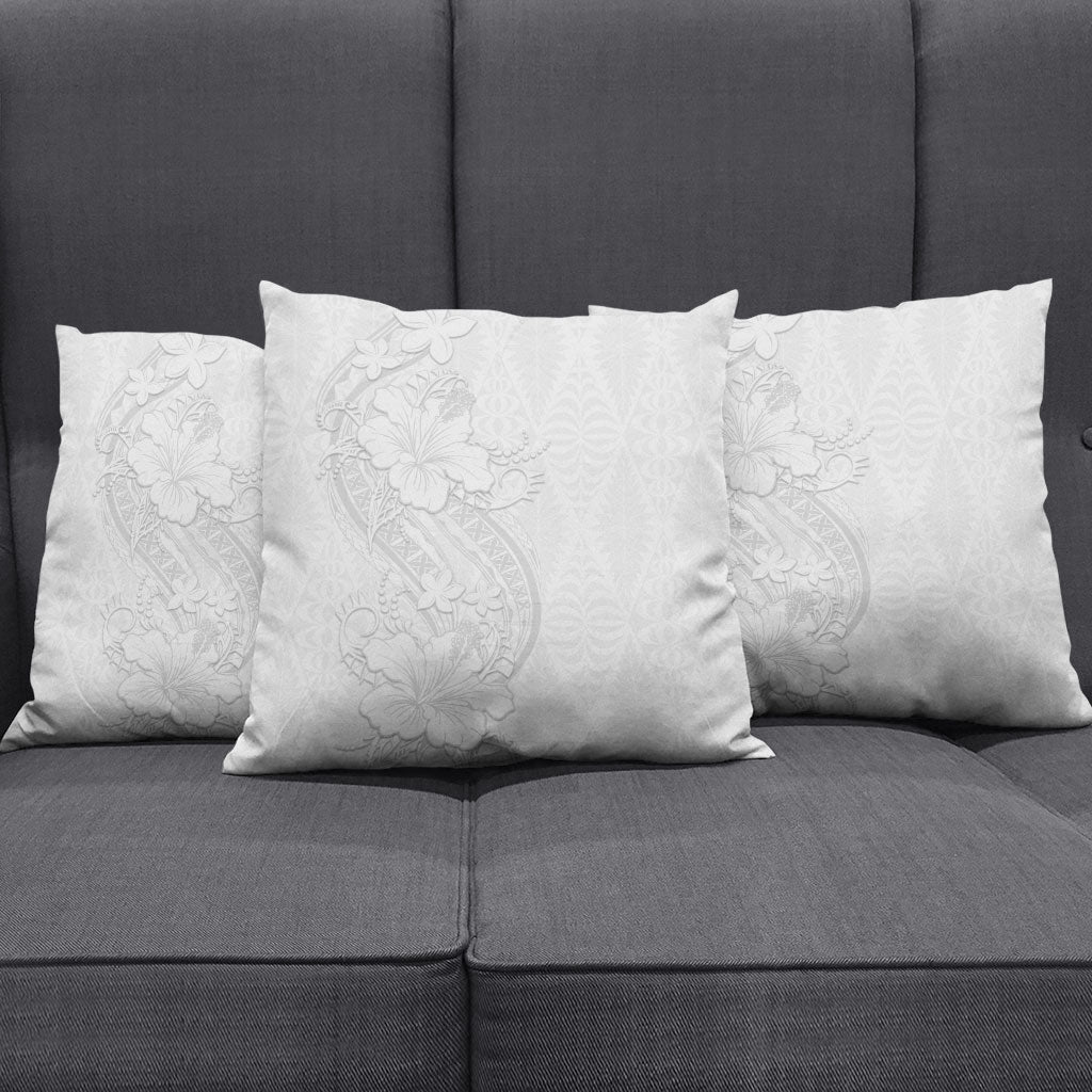 Tokelau White Sunday Pillow Cover Elegant Hibiscus Polynesian Tribal Pattern
