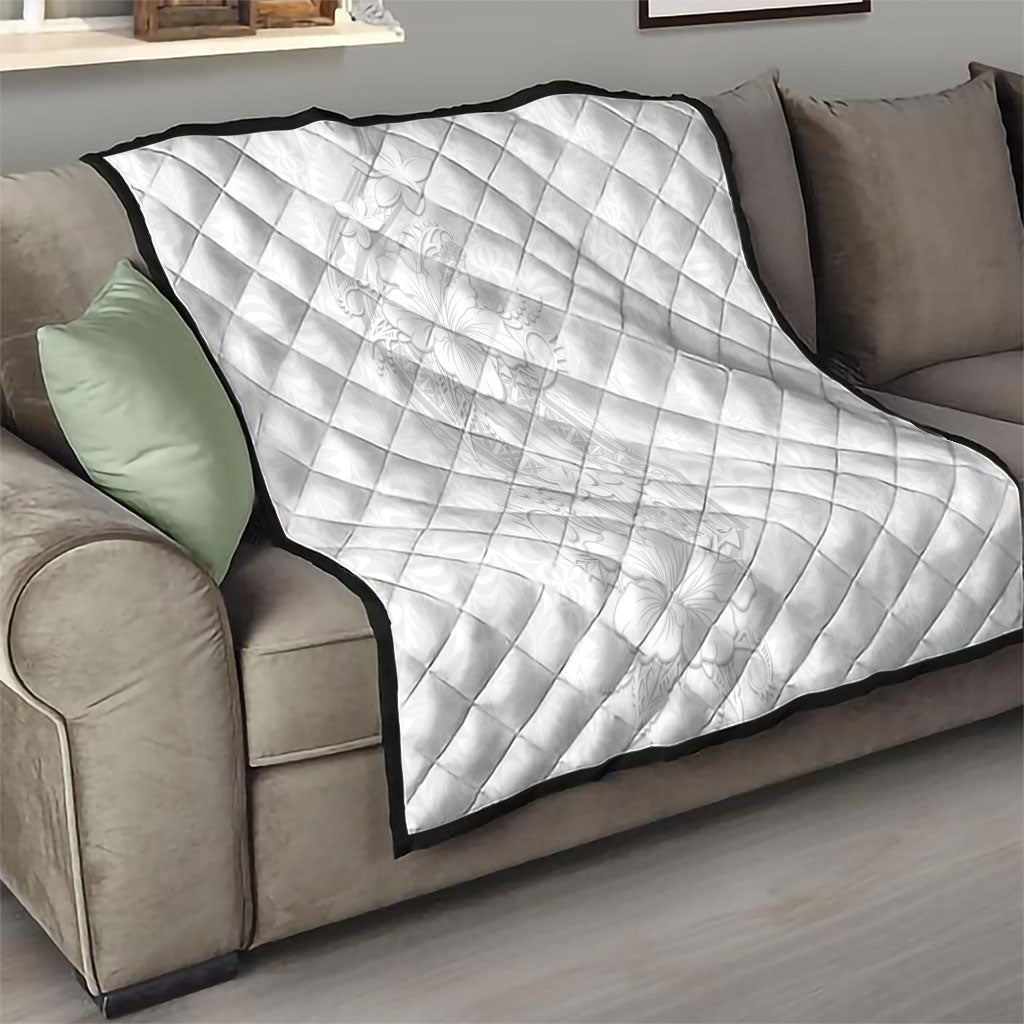 Tokelau White Sunday Quilt Elegant Hibiscus Polynesian Tribal Pattern