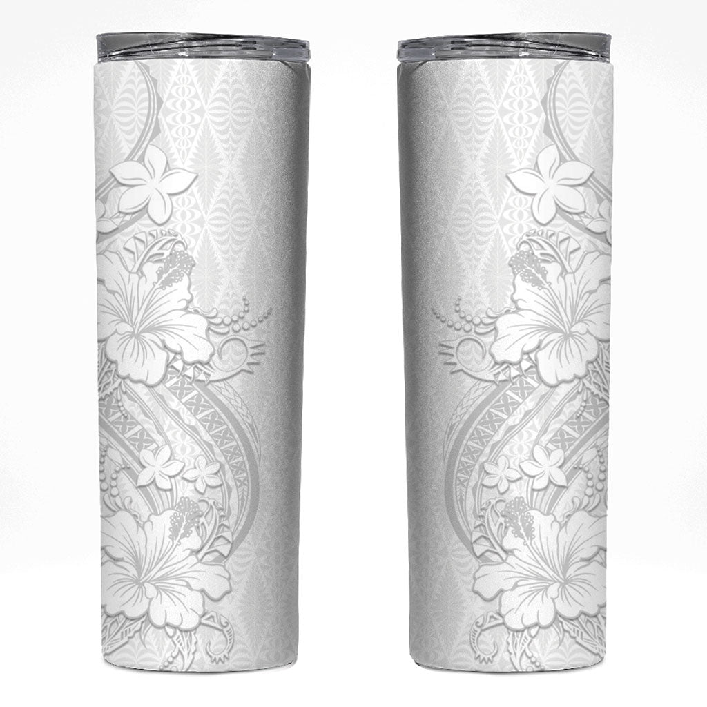 Tokelau White Sunday Skinny Tumbler Elegant Hibiscus Polynesian Tribal Pattern