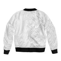 Tokelau White Sunday Sleeve Zip Bomber Jacket Elegant Hibiscus Polynesian Tribal Pattern