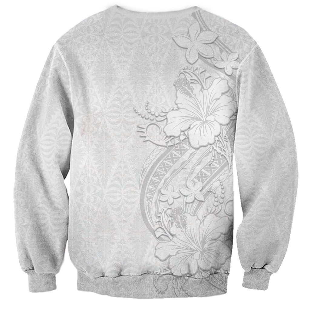 Tokelau White Sunday Sweatshirt Elegant Hibiscus Polynesian Tribal Pattern