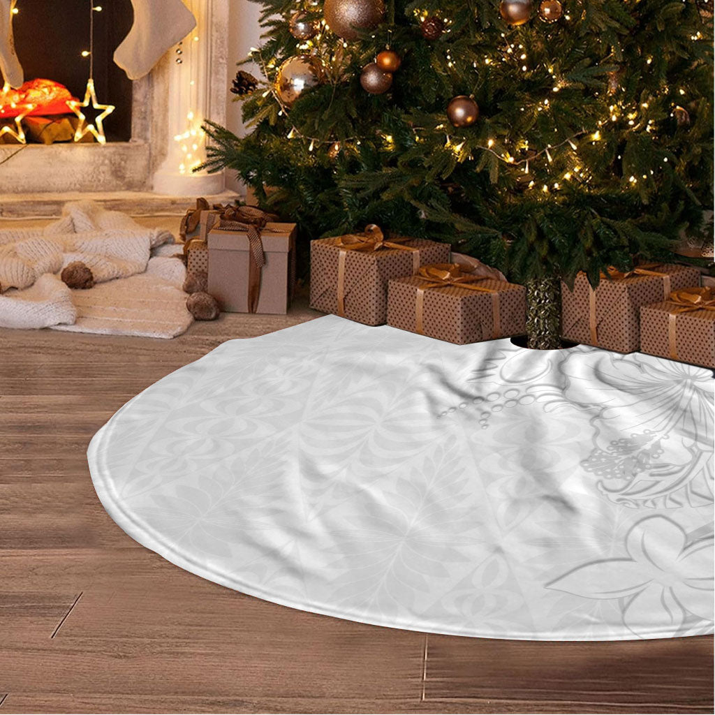 Tokelau White Sunday Tree Skirt Elegant Hibiscus Polynesian Tribal Pattern LT05 - Polynesian Pride